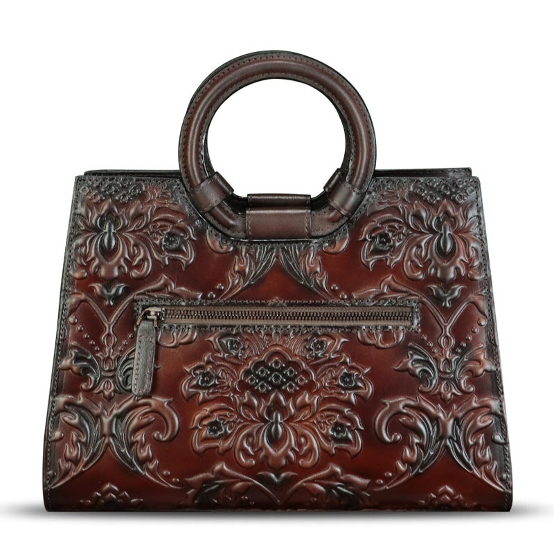 IVTG Genuine Leather Purses and Handbags for Women Vintage Embossed Leather Crossbody Shoulder Bag Satchel Top Handle Bags (Coffee) - Image 3
