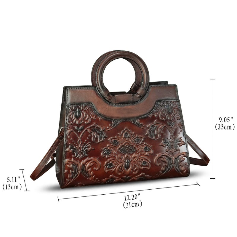 IVTG Genuine Leather Purses and Handbags for Women Vintage Embossed Leather Crossbody Shoulder Bag Satchel Top Handle Bags (Coffee) - Image 5
