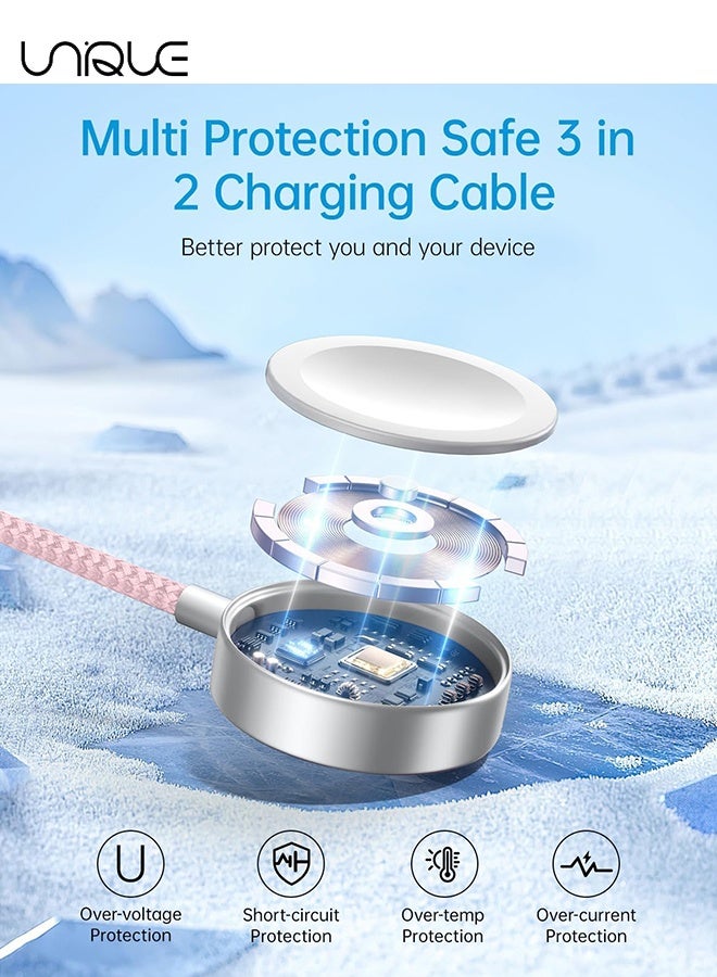 Unique 1.5 Meters Charging Cable - Upgraded 3 in 2 USB C Braided Charging Cables - Travel Fast Charging Cables with USB C/Lightning Ports - Watch Charging Cable - Multifunctional Charging Cable - for iPhone 16 Series/Samsung/MacBook/Google/Android/Laptop Phone Charger Cable (Pink) - Image 4