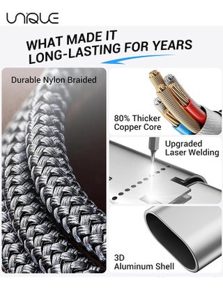 1.5 Meters Charging Cable - Upgraded 3 in 2 USB C Braided Charging Cables - Travel Fast Charging Cables with USB C/Lightning Ports - Watch Charging Cable - Multifunctional Charging Cable - for iPhone 16 Series/Samsung/MacBook/Google/Android/Laptop Phone Charger Cable (Pink) - view 5