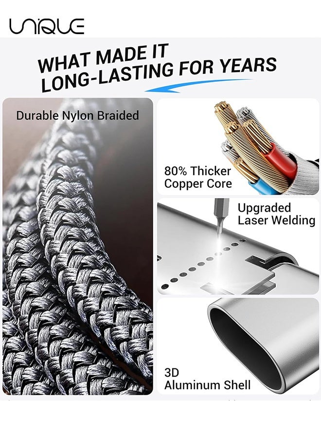Unique 1.5 Meters Charging Cable - Upgraded 3 in 2 USB C Braided Charging Cables - Travel Fast Charging Cables with USB C/Lightning Ports - Watch Charging Cable - Multifunctional Charging Cable - for iPhone 16 Series/Samsung/MacBook/Google/Android/Laptop Phone Charger Cable (Pink) - Image 5