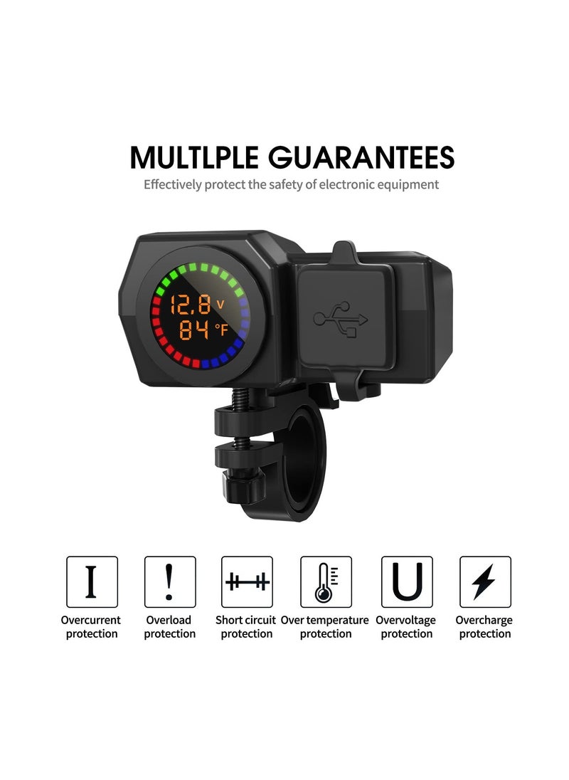 Excefore Motorcycle Phone Charger, Motorcycle Waterproof 3 in 1 USB Charger, With Voltmeter and Thermometer, Fast Charge QC 3.0/2.0 and PD, 12V for Motorcycle ATV UTV (7/8inch Handlebar)  - Image 4