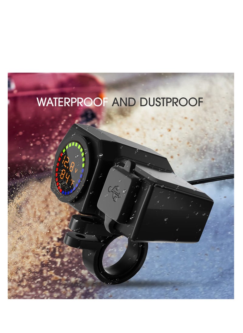 Excefore Motorcycle Phone Charger, Motorcycle Waterproof 3 in 1 USB Charger, With Voltmeter and Thermometer, Fast Charge QC 3.0/2.0 and PD, 12V for Motorcycle ATV UTV (7/8inch Handlebar)  - Image 3