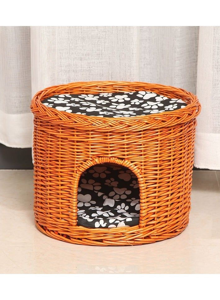 A.M Willow Knitting House, Double Layer, Dog Cat Basket, Pet Bed, Rattan, For Pets, Natural Material, Workmanship, Cat, Indoor, Easy to Washable, Cool, Non-Toxic, Cat Claw Sharpener, Summer, Chew Resistant, Long Lasting, Wicker Knitted, Hand Knitted, Cool, Breathable, Sleeper, Year-Round Use - Image 1