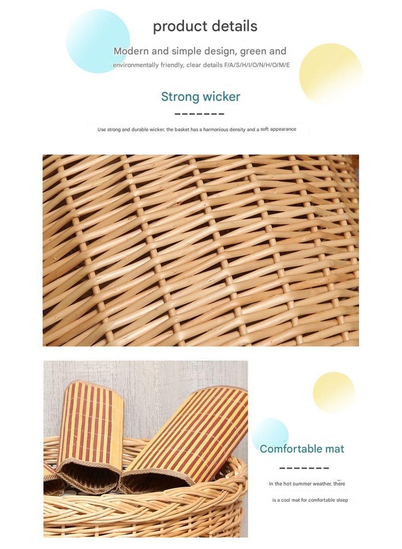 A.M Willow Knitting House, Double Layer, Dog Cat Basket, Pet Bed, Rattan, For Pets, Natural Material, Workmanship, Cat, Indoor, Easy to Washable, Cool, Non-Toxic, Cat Claw Sharpener, Summer, Chew Resistant, Long Lasting, Wicker Knitted, Hand Knitted, Cool, Breathable, Sleeper, Year-Round Use - Image 5