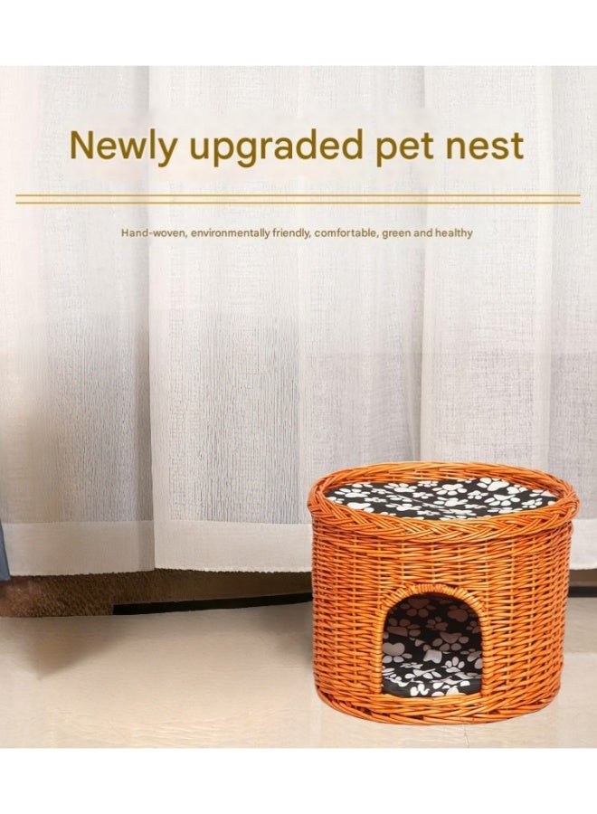 A.M Willow Knitting House, Double Layer, Dog Cat Basket, Pet Bed, Rattan, For Pets, Natural Material, Workmanship, Cat, Indoor, Easy to Washable, Cool, Non-Toxic, Cat Claw Sharpener, Summer, Chew Resistant, Long Lasting, Wicker Knitted, Hand Knitted, Cool, Breathable, Sleeper, Year-Round Use - Image 4