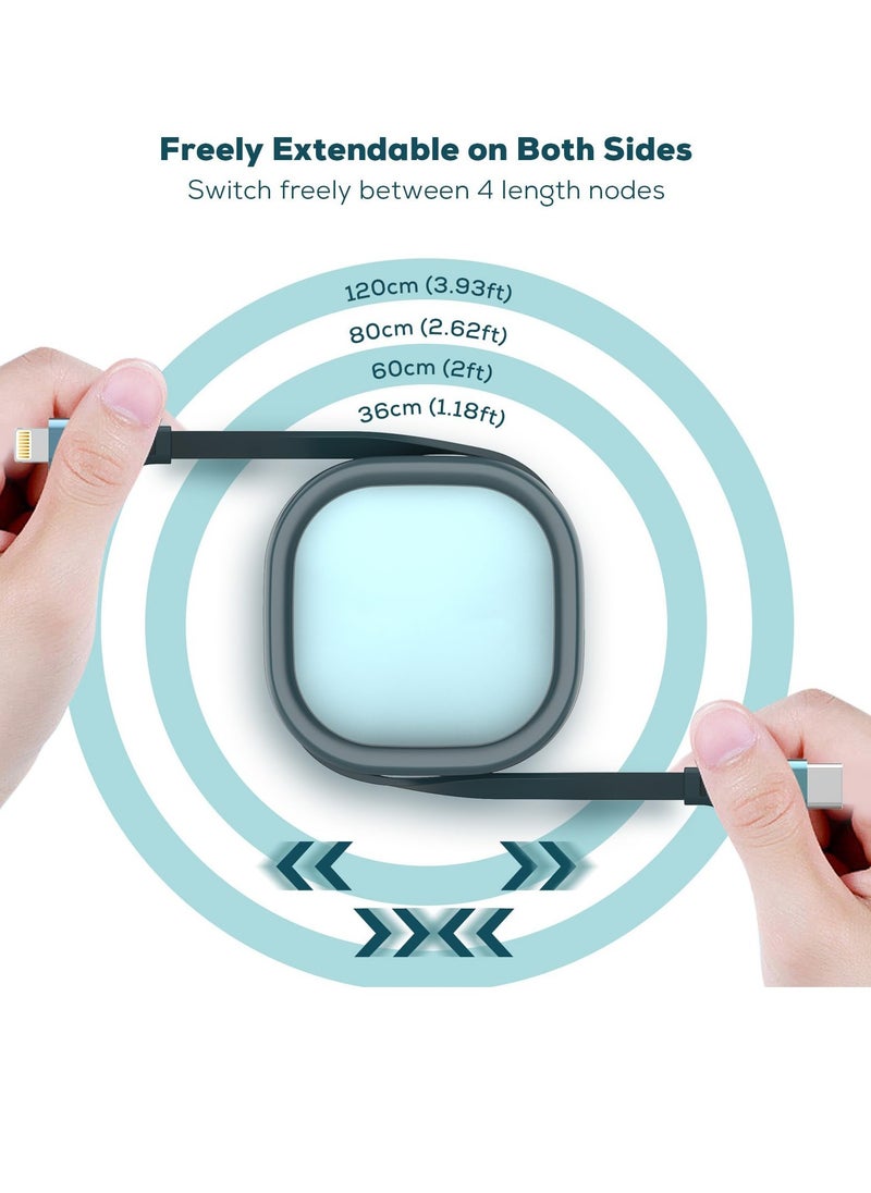 SYOSI - USB C to Lightning Cable 20W Retractable USB C to Lightning PD Fast Charging Cable 4 Stage Length Preset 8 Pin Uncoil or Coiled Charger Cord for iPhone 14 13 12 11X iPad and more 1.2m 4ft - Image 1