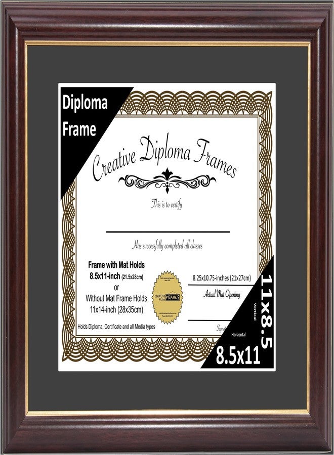 Creative Picture Frames 8.5x11-11x14mh.gold Mahogany Diploma Frame with Gold Rim and Black Matting To Hold 8.5 by 11-inch Graduation Certificate with Easel and installed Hangers - Image 1
