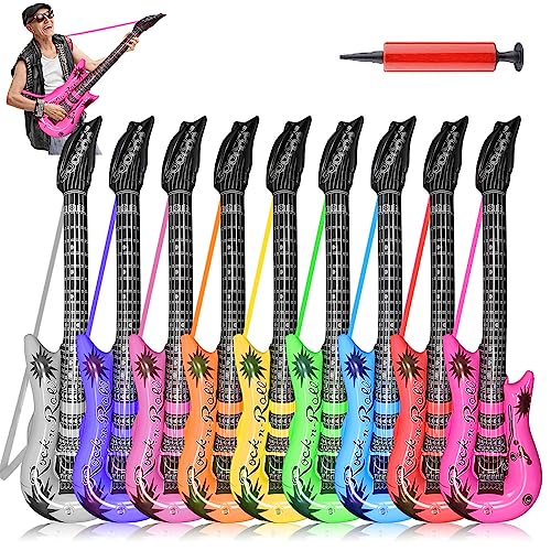 QIQU Inflatable Guitar with Strap 9 Colors 35 Inch Rock Star Guitar Set for 80s 90s Themed Carnival Party Adults Childrens Birthday Party Wedding and Photo Booth Props - Image 1