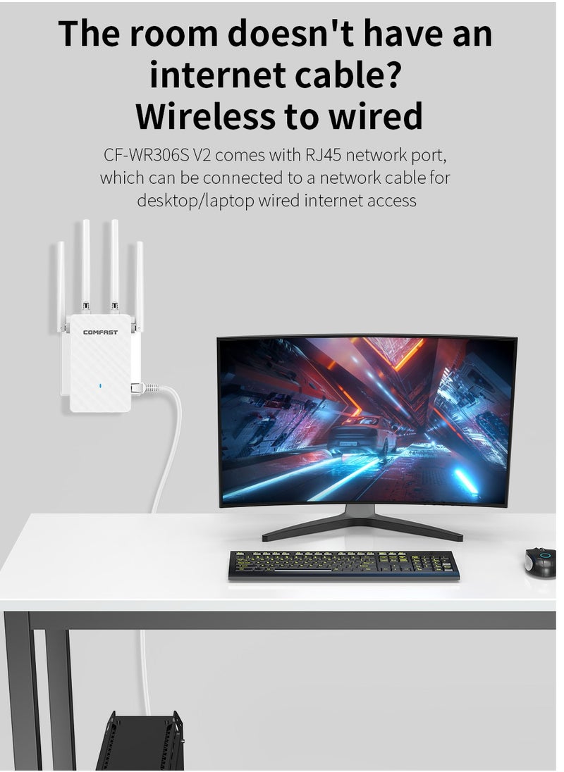 comfast - Wi-Fi Range Extender 300Mbps Works with any Wi-Fi Router Extend WiFi Range Further White WIFI4 - Image 1