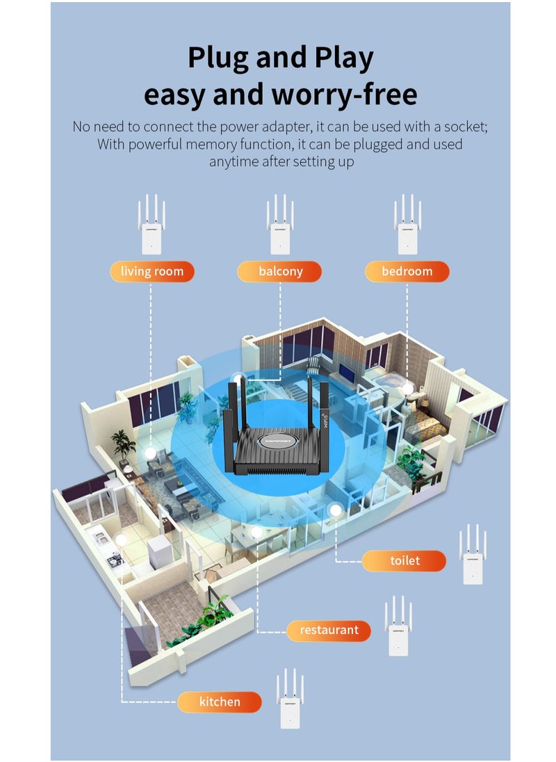 comfast - Wi-Fi Range Extender 300Mbps Works with any Wi-Fi Router Extend WiFi Range Further White WIFI4 - Image 1