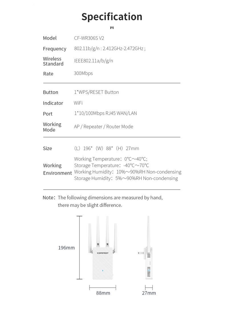 comfast - Wi-Fi Range Extender 300Mbps Works with any Wi-Fi Router Extend WiFi Range Further White WIFI4 - Image 1