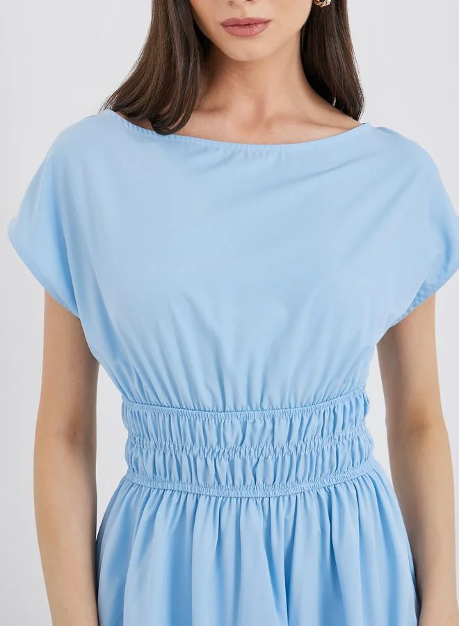 Take Two Take Two Women Blue Solid Smocking Waist Midi Dress
