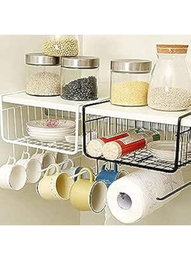 Cazadora Under Shelf Storage Basket — Heavy-Duty Metal Under-Shelf Organizer for Kitchen & Pantry | Space-Saving Hanging Shelf Basket for Utensils, Containers, Spices, Paper Rolls & Small Appliances | 40 cm x 23 cm x 40 cm | White finish | Smart Vertical Storage Solution for Small Kitchens, Apartments, Offices & RVs — Easy Slide-In Installation, Rust-Resistant Metal, Maximizes Counter Space, Keeps Frequently Used Items Accessible, Modern Minimalist Design, Ideal for Spice Organization, Cutlery, Cooking Utensils, Napkins & Food Storage Containers — Perfect Noon KSA Home & Kitchen Upgrade (Brand: CAZADORA, Color: White) - Image 4
