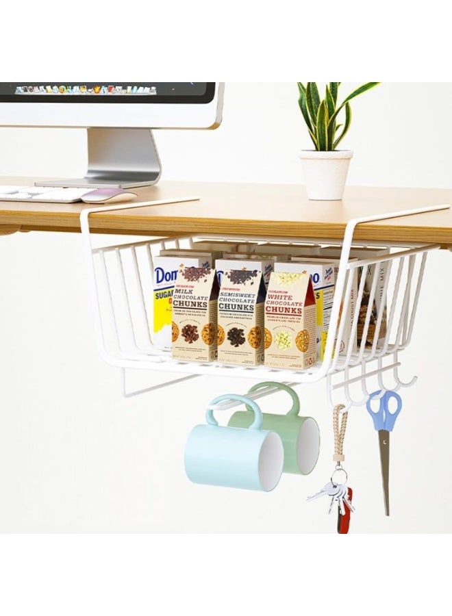 Cazadora Under Shelf Storage Basket — Heavy-Duty Metal Under-Shelf Organizer for Kitchen & Pantry | Space-Saving Hanging Shelf Basket for Utensils, Containers, Spices, Paper Rolls & Small Appliances | 40 cm x 23 cm x 40 cm | White finish | Smart Vertical Storage Solution for Small Kitchens, Apartments, Offices & RVs — Easy Slide-In Installation, Rust-Resistant Metal, Maximizes Counter Space, Keeps Frequently Used Items Accessible, Modern Minimalist Design, Ideal for Spice Organization, Cutlery, Cooking Utensils, Napkins & Food Storage Containers — Perfect Noon KSA Home & Kitchen Upgrade (Brand: CAZADORA, Color: White) - Image 1