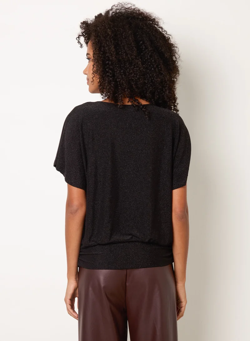 بلو فانيلا Button Detail Draped Cowl Neck Top