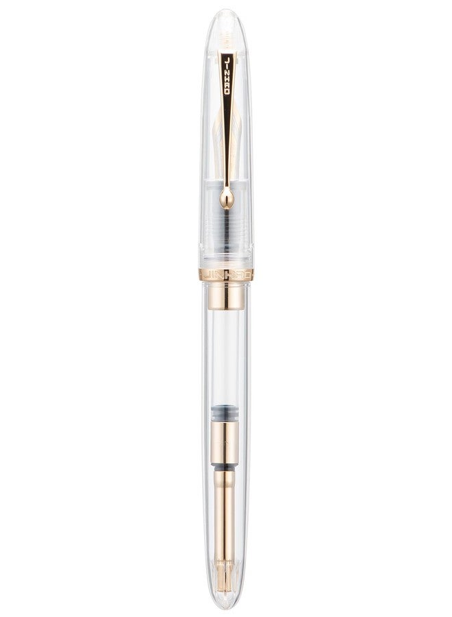 Wikult Jinhao 9019 DaDao Series Fountain Pen, Size 8 Fine Nib with Refillable Large Ink Converter, Transparent Clear Acrylic Design Smooth Writing Pen (Gold Trim) - Image 3
