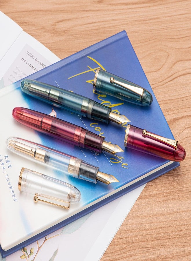 Wikult Jinhao 9019 DaDao Series Fountain Pen, Size 8 Fine Nib with Refillable Large Ink Converter, Transparent Clear Acrylic Design Smooth Writing Pen (Gold Trim) - Image 4