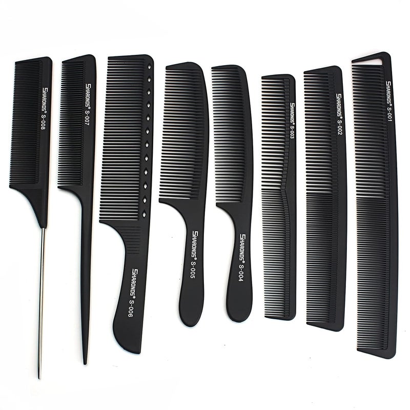 WhiteBlack salon professional barber carbon comb heatresistant antistatic hair comb set of 8 hairdressers preferred Black