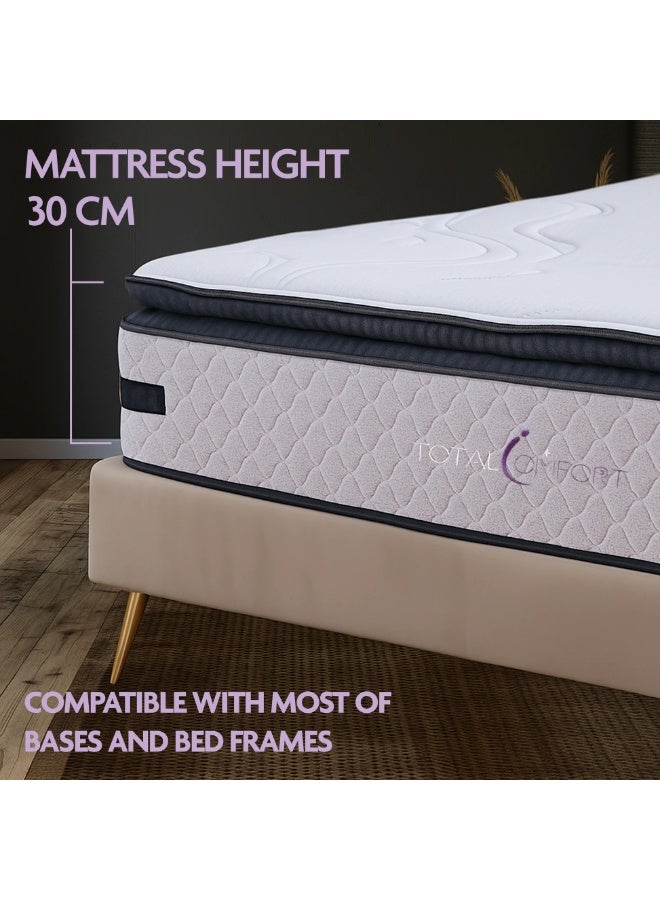 Total Comfort Edinburgh 5-Zone Pocket Spring Memory Foam Mattress-W 200 x L 200 x D 30 cm|Medium Soft  Mattress with Zero Disturbance Pocket Springs|Foam Encased Edge Support|Breathable Knit Fabric - Image 2