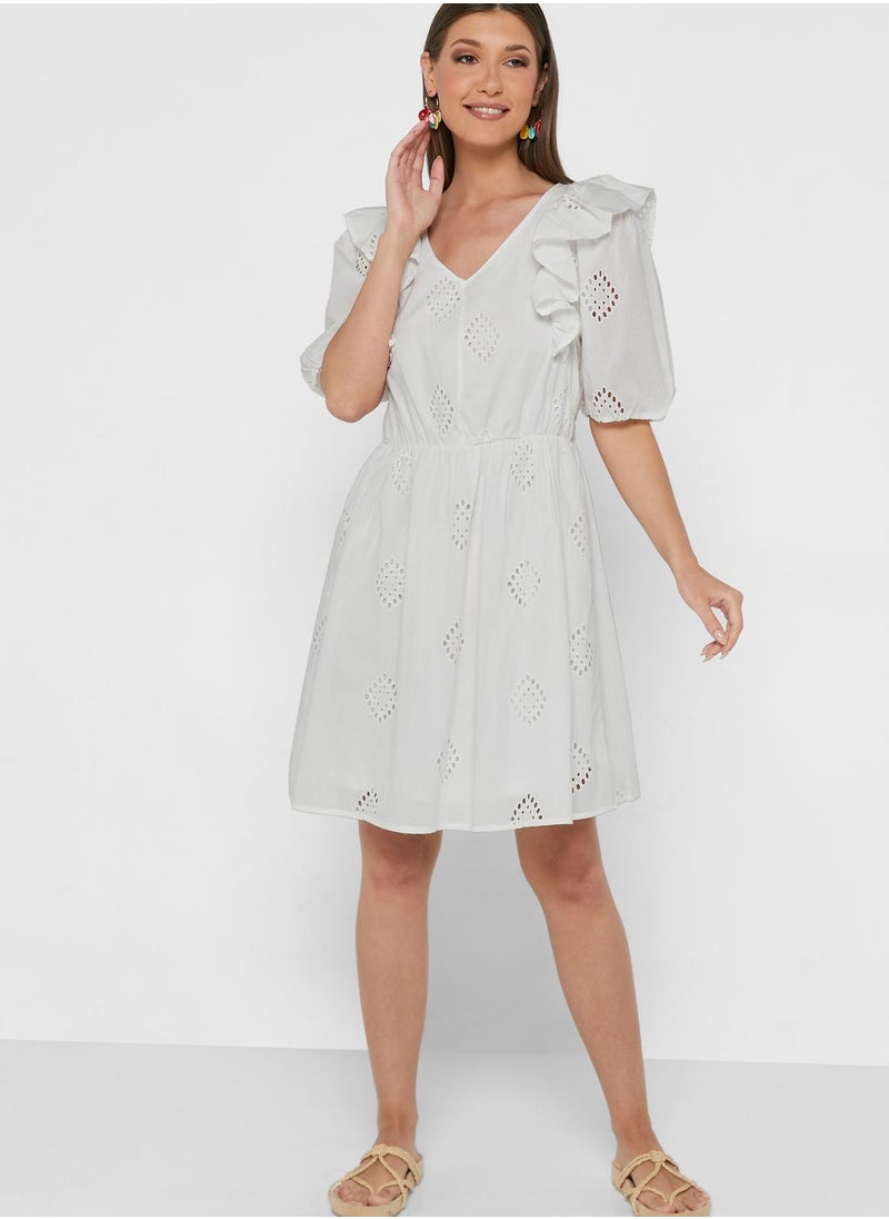 ONLY - V-Neck Ruffle Detail Dress - Image 1
