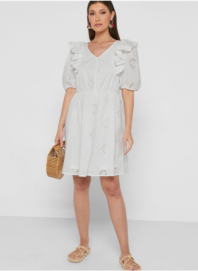 ONLY - V-Neck Ruffle Detail Dress - Image 1