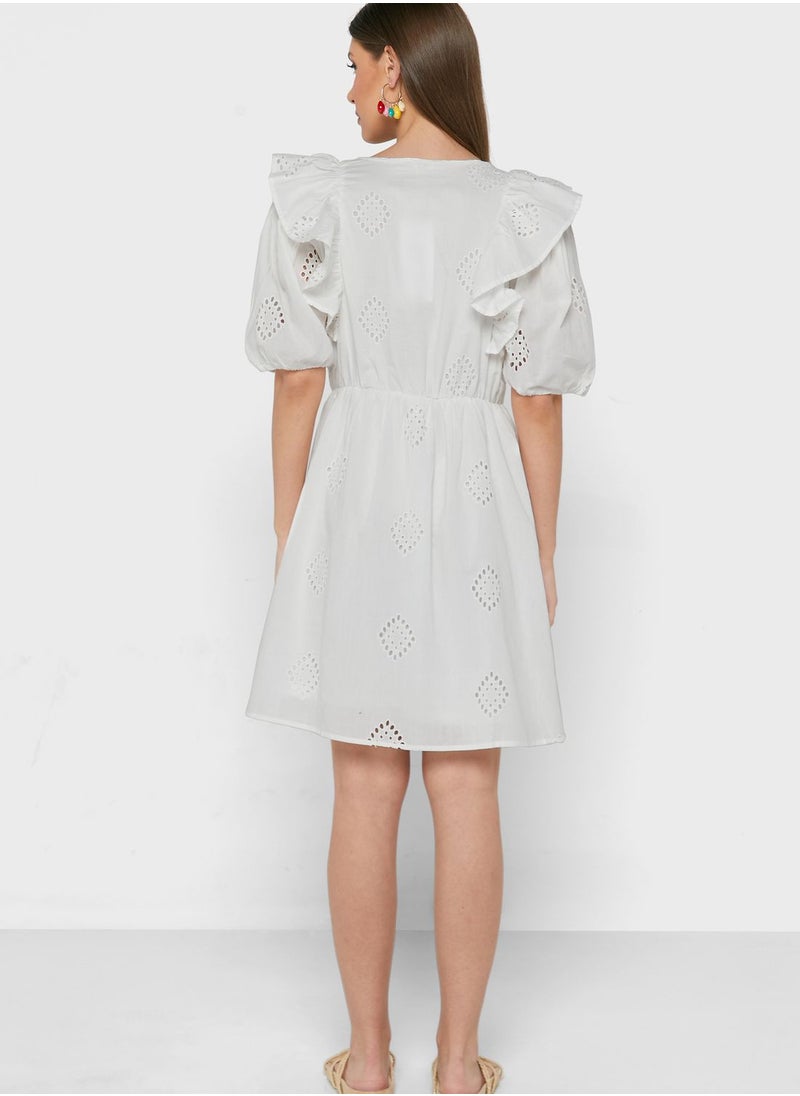 ONLY - V-Neck Ruffle Detail Dress - Image 1