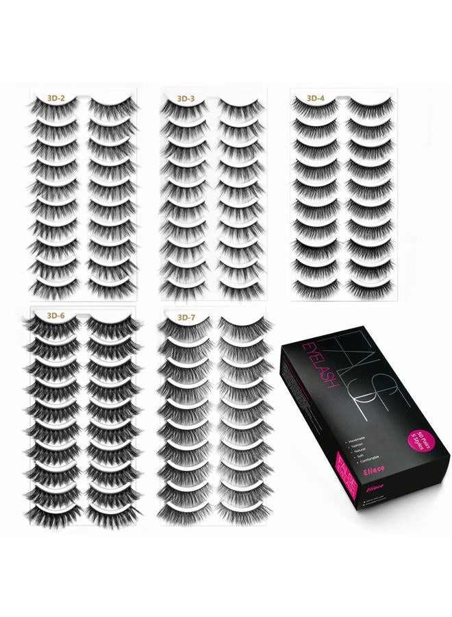 Eliace Eyelashes, (50 Pairs,5 Styles) Faux Mink Lashes Natural Look Wispy Fluffy Handmade Cat Eye False Lash Pack, False Eyelashes Set, Fake Lashes Strips, Gifts for her, Makeup Fake Eyelashes Pack - Image 2