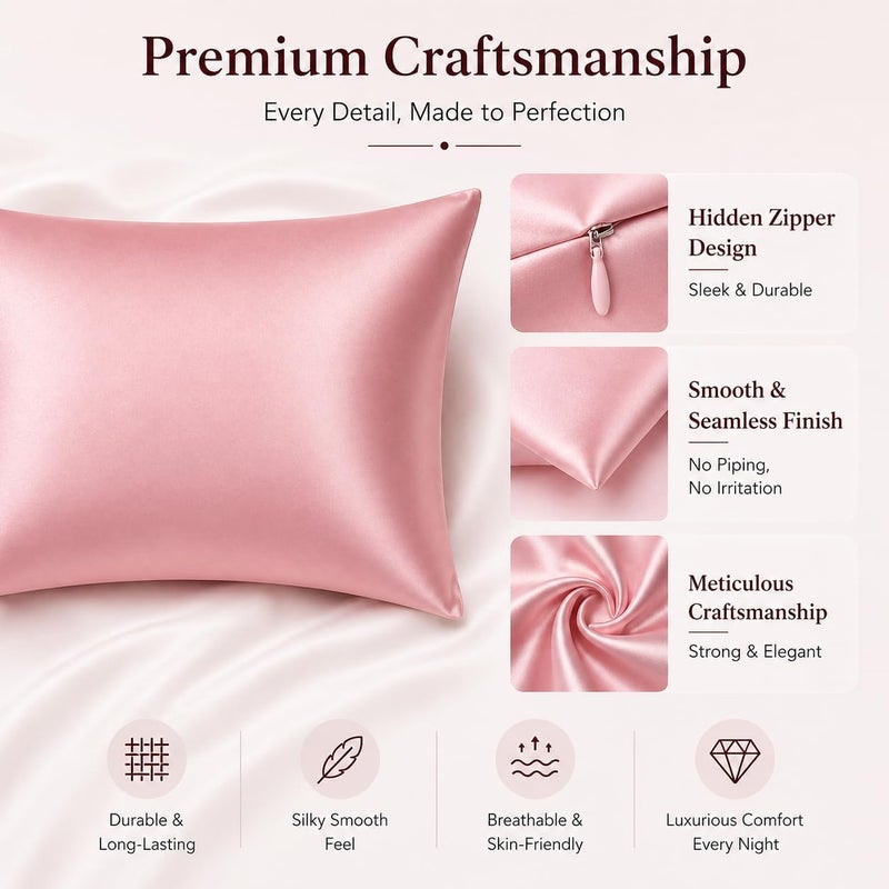 ROSEWARD Premium Natural Mulberry Silk Pillowcase for Sleeping Women, 22 Momme Pure Silk Pillow Cases with Zipper Standard Size, Oeko-TEX Certified, 1 Pc 20"x26" (Standard, Dusty Rose) - Image 4