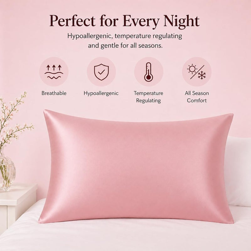 ROSEWARD Premium Natural Mulberry Silk Pillowcase for Sleeping Women, 22 Momme Pure Silk Pillow Cases with Zipper Standard Size, Oeko-TEX Certified, 1 Pc 20"x26" (Standard, Dusty Rose) - Image 5