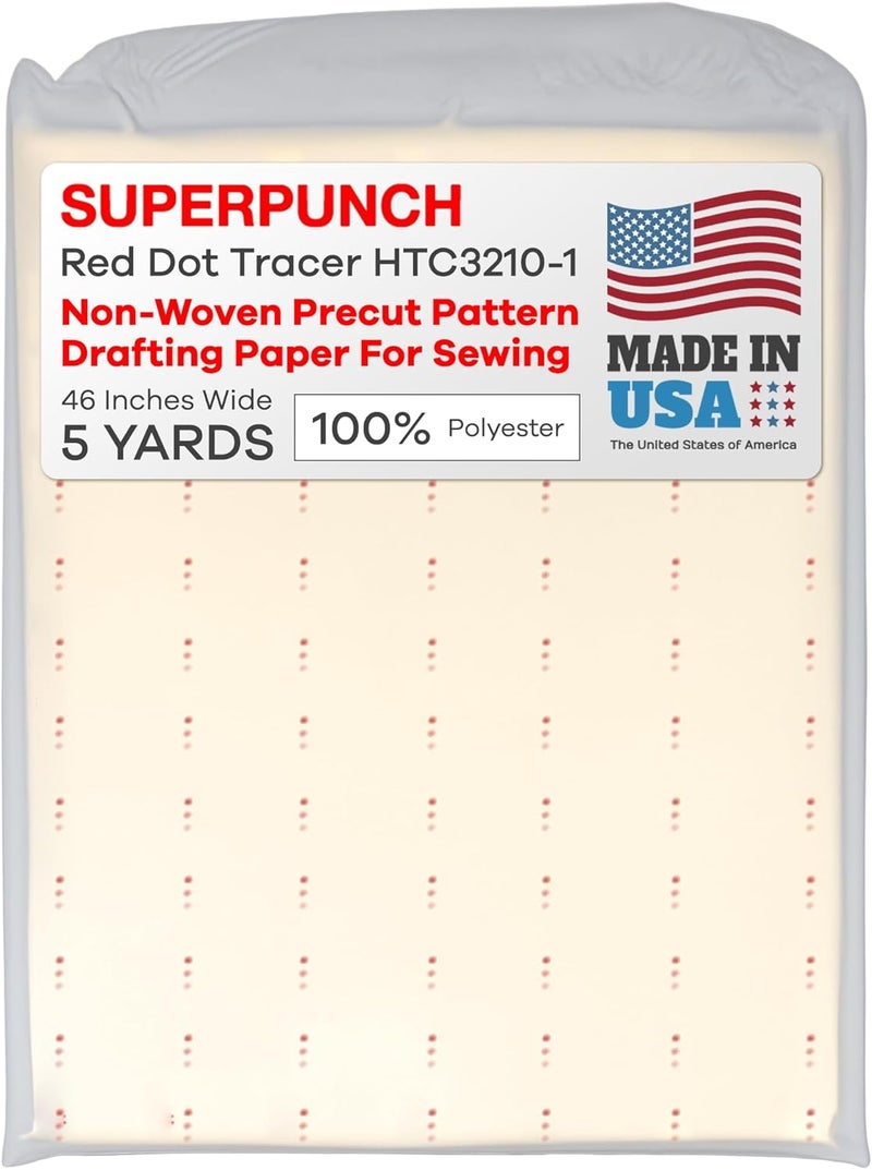 Superpunch Red Dot Tracer HTC3210-1 – 46 Inches Wide, Non-Woven Precut Pattern Drafting Paper for Sewing, Copying, Altering, Designing & Scaling, 100% Polyester, in 5 Yard Package, Made in USA - Image 1
