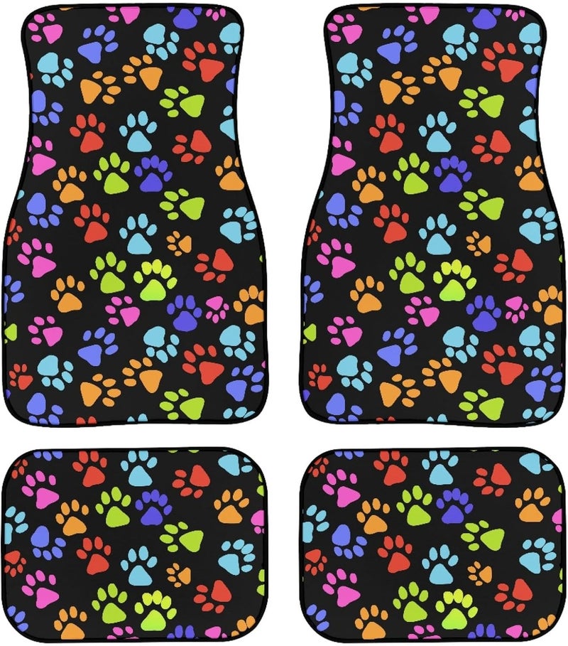 Dreaweet Cute Colorful Dog Paw Printed Carpet Floor Mats - 4-Piece Non-Slip Rubber Backing for Car, SUV, Truck, or Van - Image 1