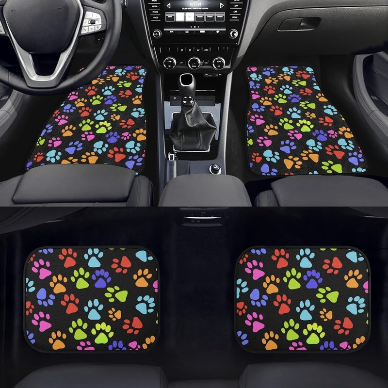 Dreaweet Cute Colorful Dog Paw Printed Carpet Floor Mats - 4-Piece Non-Slip Rubber Backing for Car, SUV, Truck, or Van - Image 2