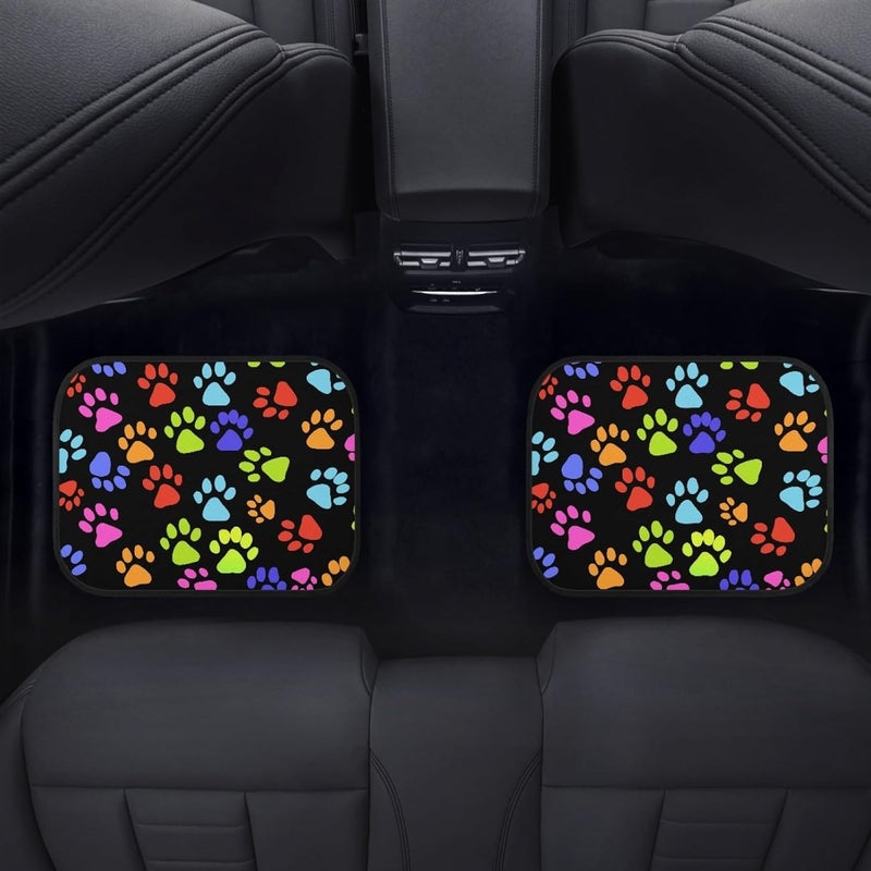 Dreaweet Cute Colorful Dog Paw Printed Carpet Floor Mats - 4-Piece Non-Slip Rubber Backing for Car, SUV, Truck, or Van - Image 4