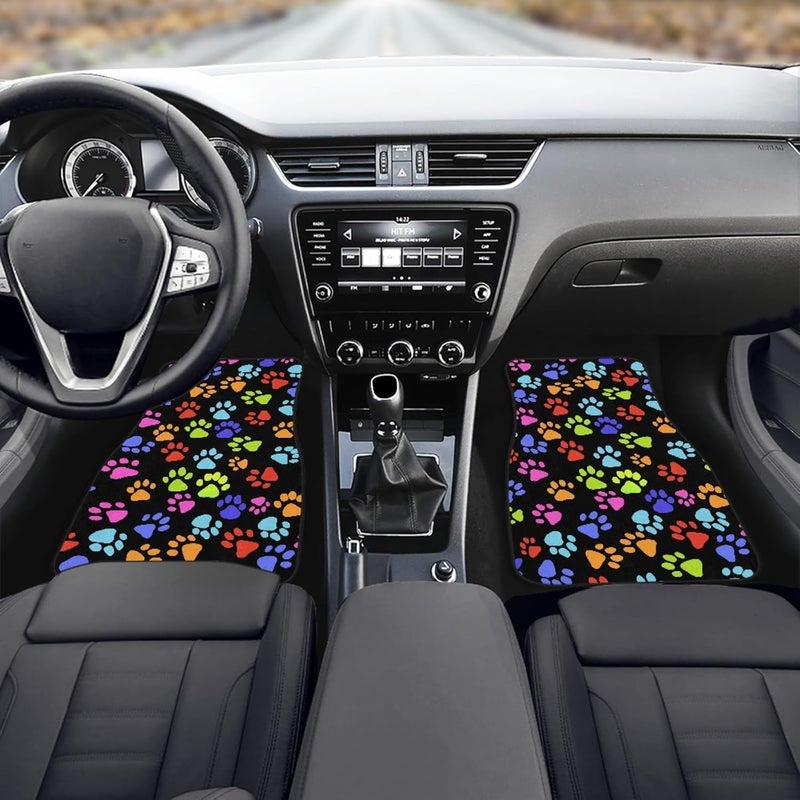 Dreaweet Cute Colorful Dog Paw Printed Carpet Floor Mats - 4-Piece Non-Slip Rubber Backing for Car, SUV, Truck, or Van - Image 3