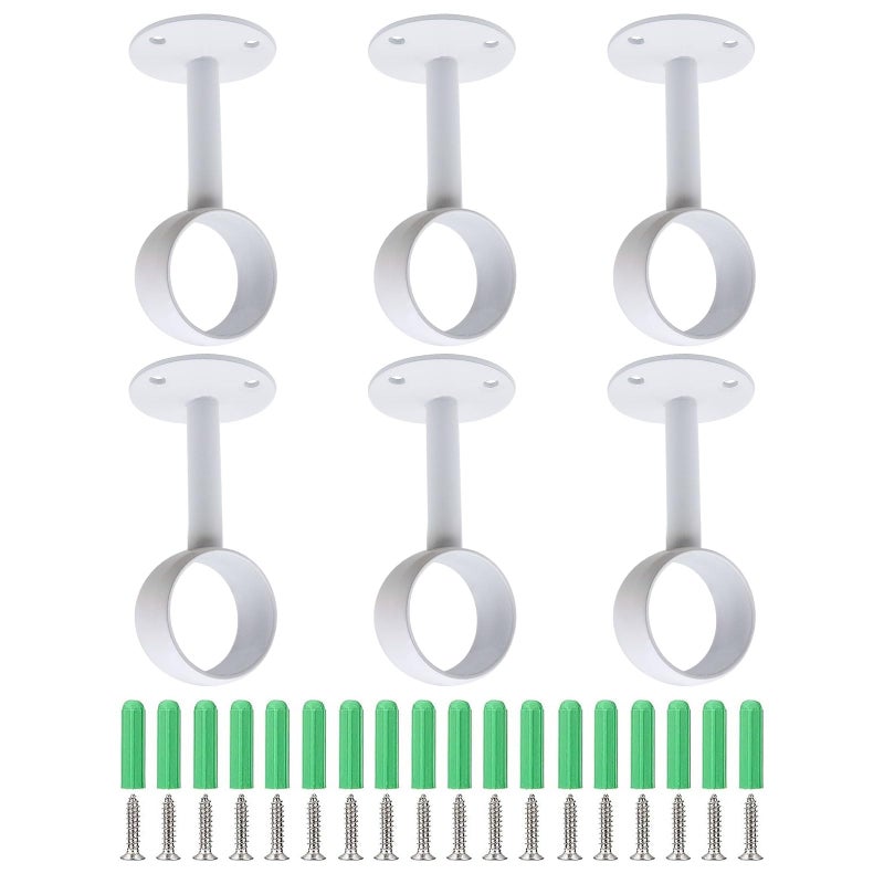 Shonmogar Metal Curtain Rod Bracket 6 Pack with Screws Ceiling Mount Holders for 114 Inches Rod Sturdy White for Home Porch Patio
