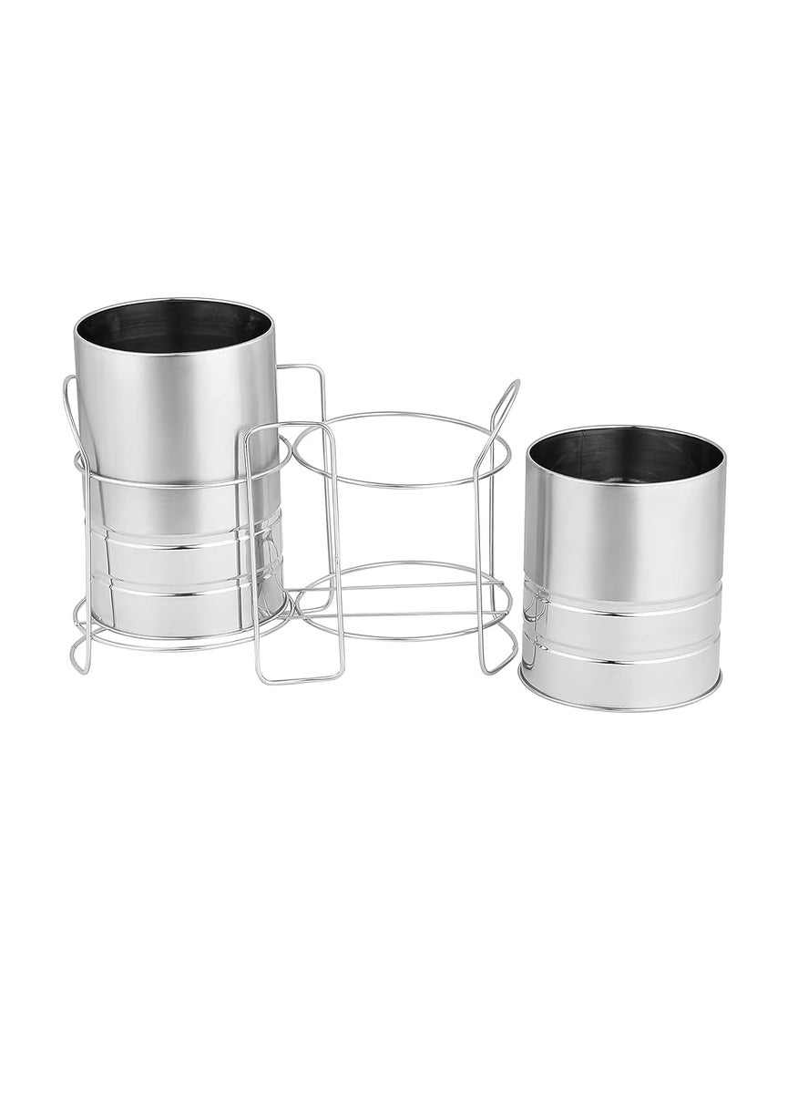 C DEVICE C DEVICE Stainless Steel Self Draining Tableware Storage Box Spoon Stand Table Organizer With 2 Sections Spoon Cutlery HolderOrganizer Stand For Kitchen Dining Desgin 5Tabletop Step Shelf  - Image 3