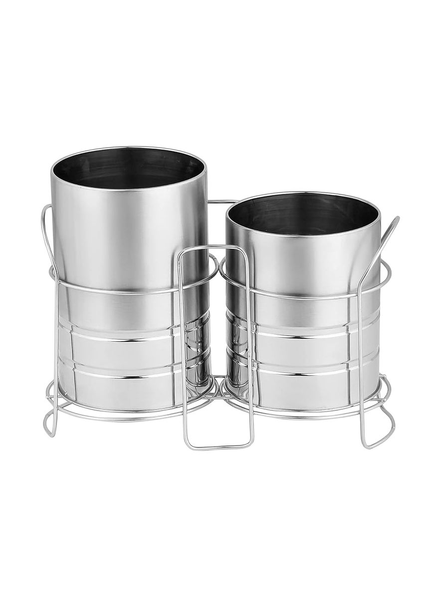 C DEVICE C DEVICE Stainless Steel Self Draining Tableware Storage Box Spoon Stand Table Organizer With 2 Sections Spoon Cutlery HolderOrganizer Stand For Kitchen Dining Desgin 5Tabletop Step Shelf  - Image 1
