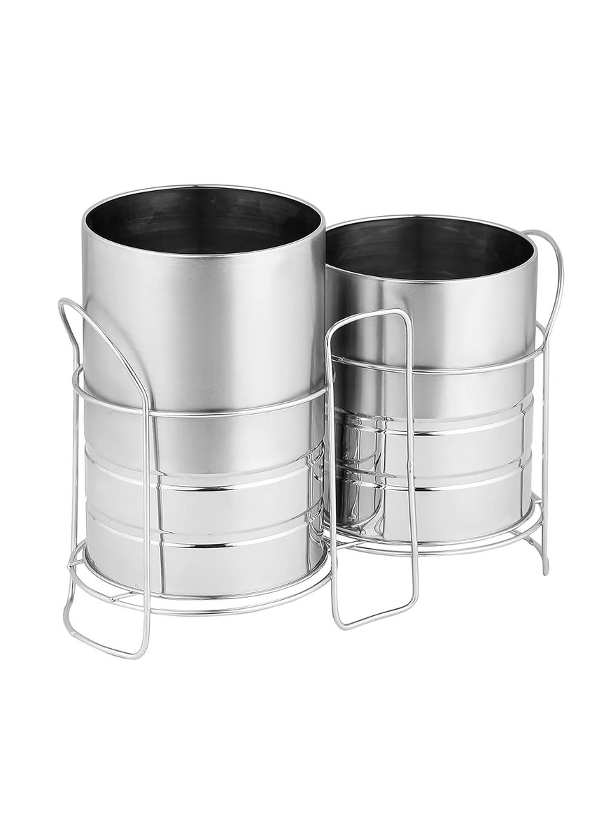 C DEVICE C DEVICE Stainless Steel Self Draining Tableware Storage Box Spoon Stand Table Organizer With 2 Sections Spoon Cutlery HolderOrganizer Stand For Kitchen Dining Desgin 5Tabletop Step Shelf  - Image 2