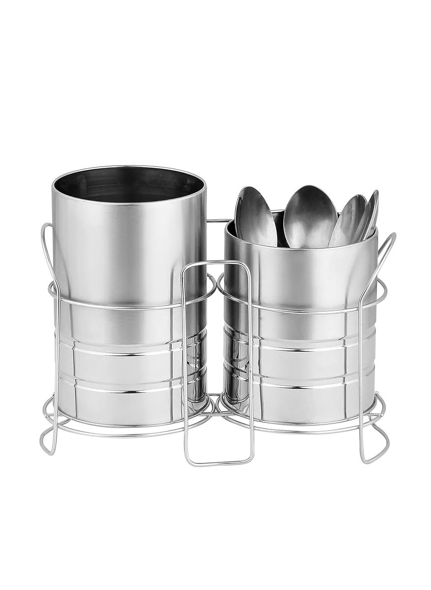 C DEVICE C DEVICE Stainless Steel Self Draining Tableware Storage Box Spoon Stand Table Organizer With 2 Sections Spoon Cutlery HolderOrganizer Stand For Kitchen Dining Desgin 5Tabletop Step Shelf  - Image 4