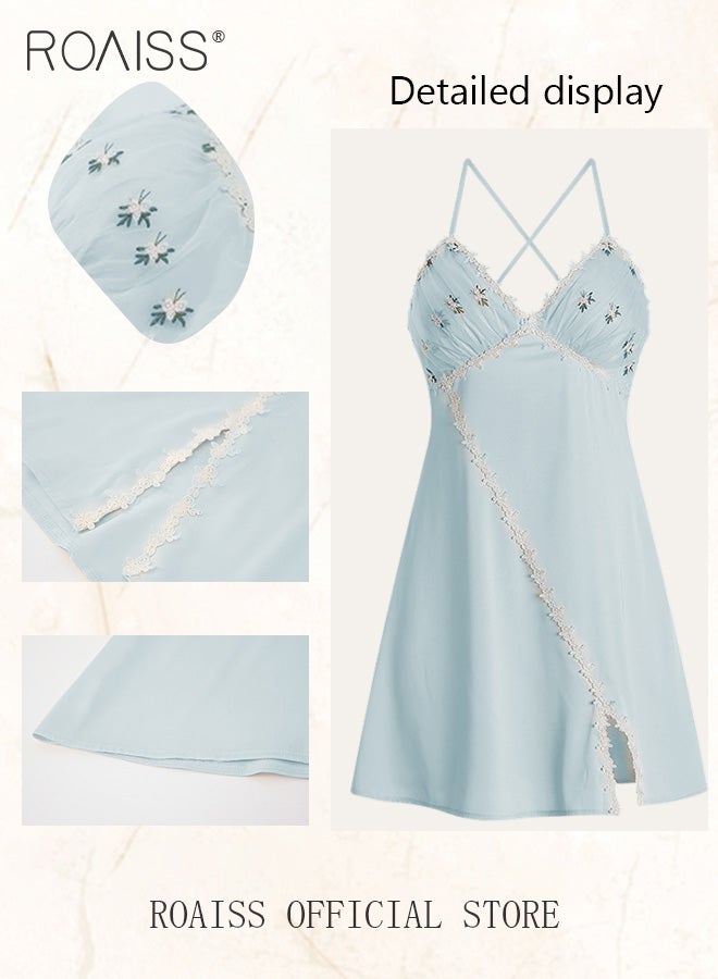 رويس مجموعة بيجامات نسائية مكونة من قطعتين بتصميم عنق V تحتوي المجموعة على بدلة منزلية بنفس اللون وروب خارجي وعنصر دانتيل فى النيتغاون - Image 4