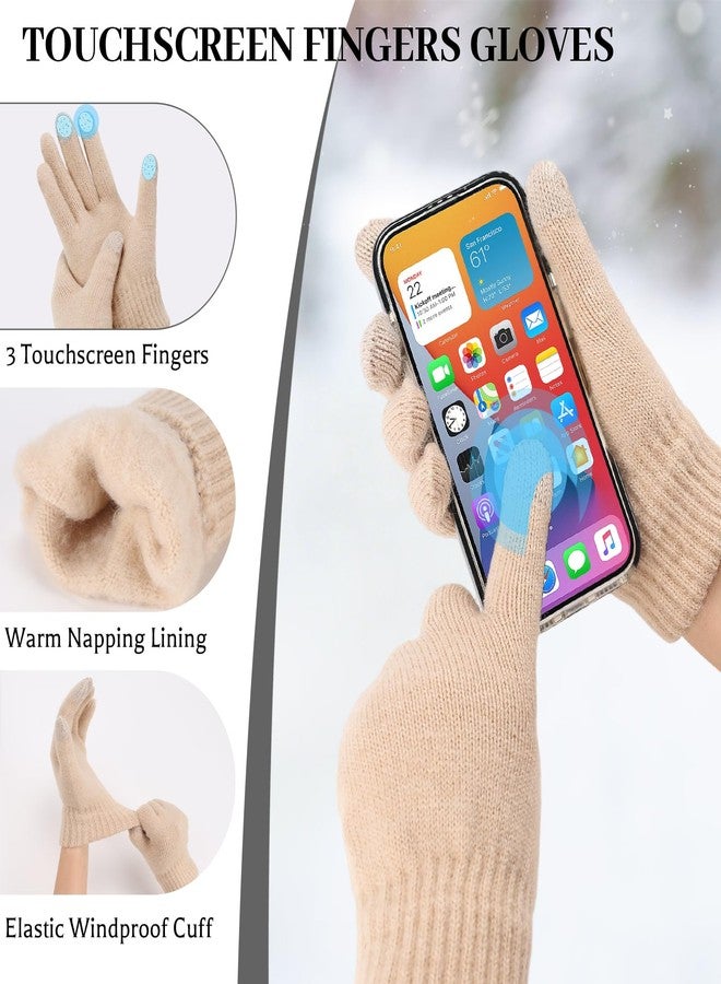 Ultrafun Womens Winter Beanie Hat Scarf Gloves Set, Satin Lined Slouchy Beanie Knit Scarf Touchscreen Gloves, Warm 3 Gift Set, Beige, 10.2* 70.9 inches - Image 4