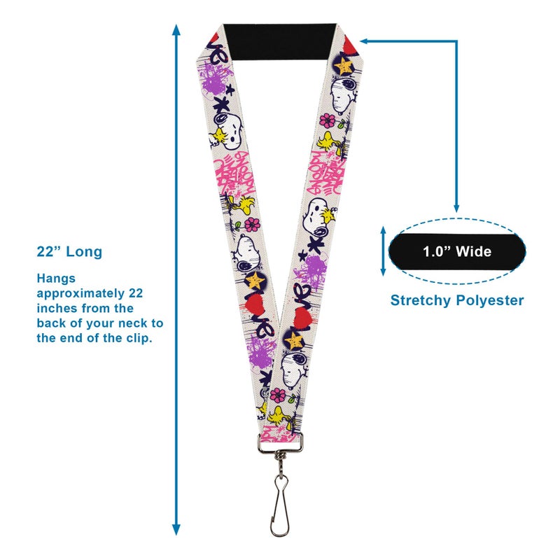 Buckle Down Buckle-Down Peanuts Lanyard, Peanuts Snoopy and Woodstock Graffiti Collage Multi Color, Elastic - Image 3