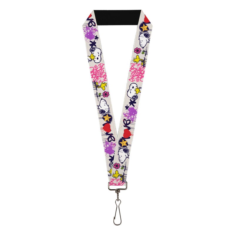 Buckle Down Buckle-Down Peanuts Lanyard, Peanuts Snoopy and Woodstock Graffiti Collage Multi Color, Elastic - Image 1