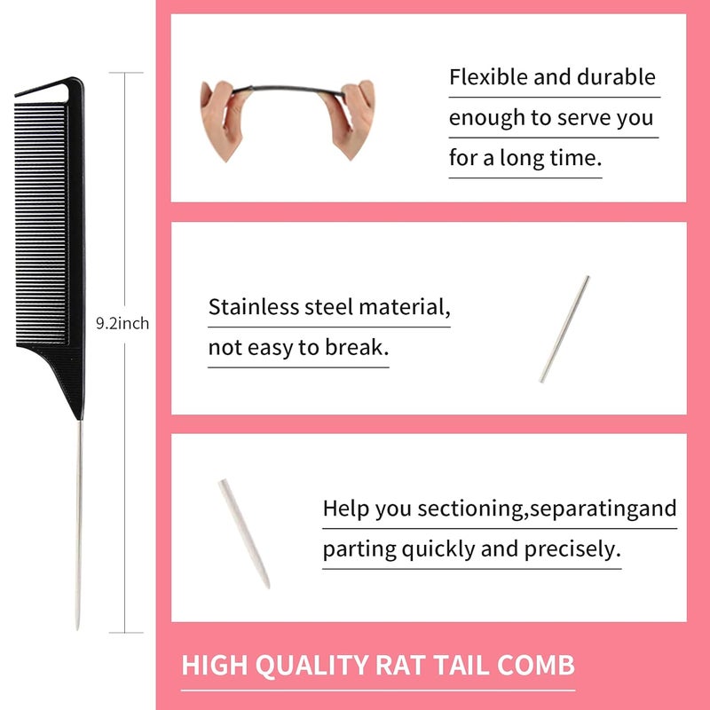 Goiple 3 Pieces Hair Styling Comb Set Teasing Brush Rat Tail Comb Edge Brush for Edge&Back Brushing, Combing, Slicking Hair for Women (Black) - Image 4