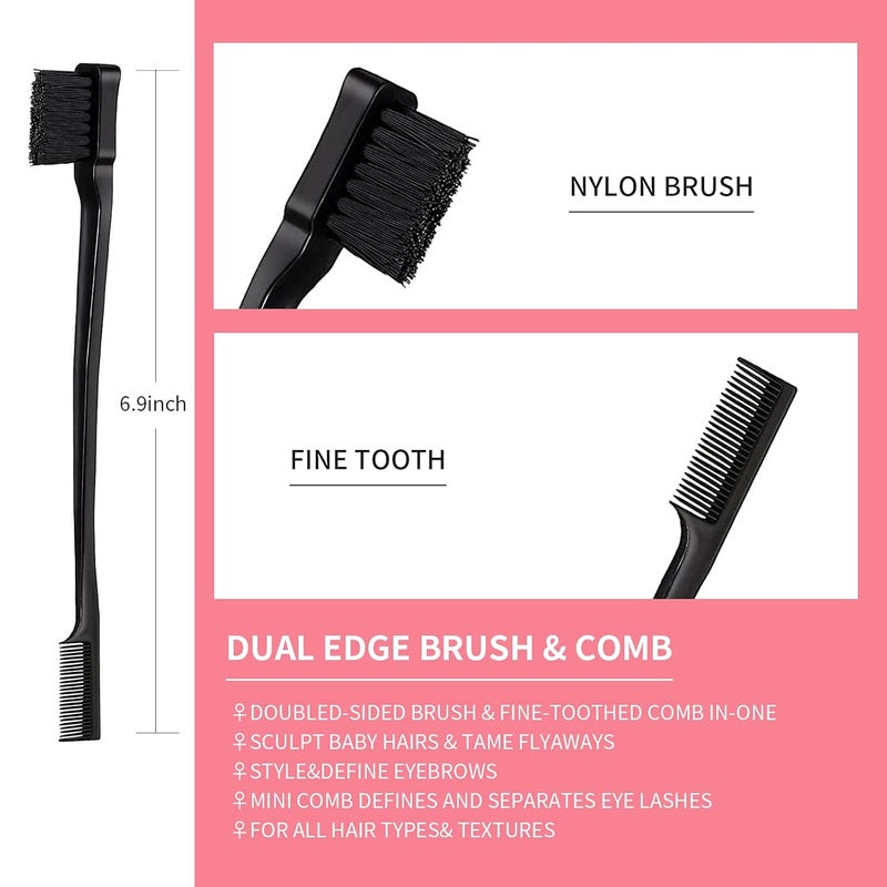 Goiple 3 Pieces Hair Styling Comb Set Teasing Brush Rat Tail Comb Edge Brush for Edge&Back Brushing, Combing, Slicking Hair for Women (Black) - Image 2