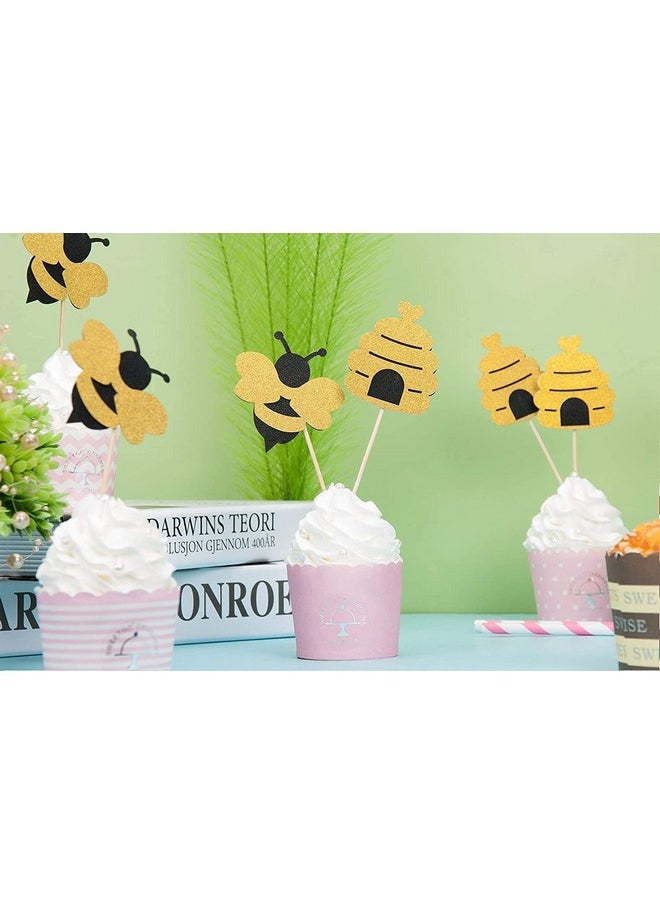 Confetti - Confetti! 24 Pcs Glitter Bumble Bee Cupcake Toppers Bee Cupcake Toppers for Baby Shower Birthday Honey bee Party Decor - Image 1
