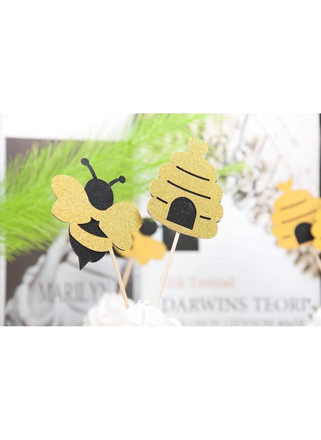 Confetti - Confetti! 24 Pcs Glitter Bumble Bee Cupcake Toppers Bee Cupcake Toppers for Baby Shower Birthday Honey bee Party Decor - Image 1