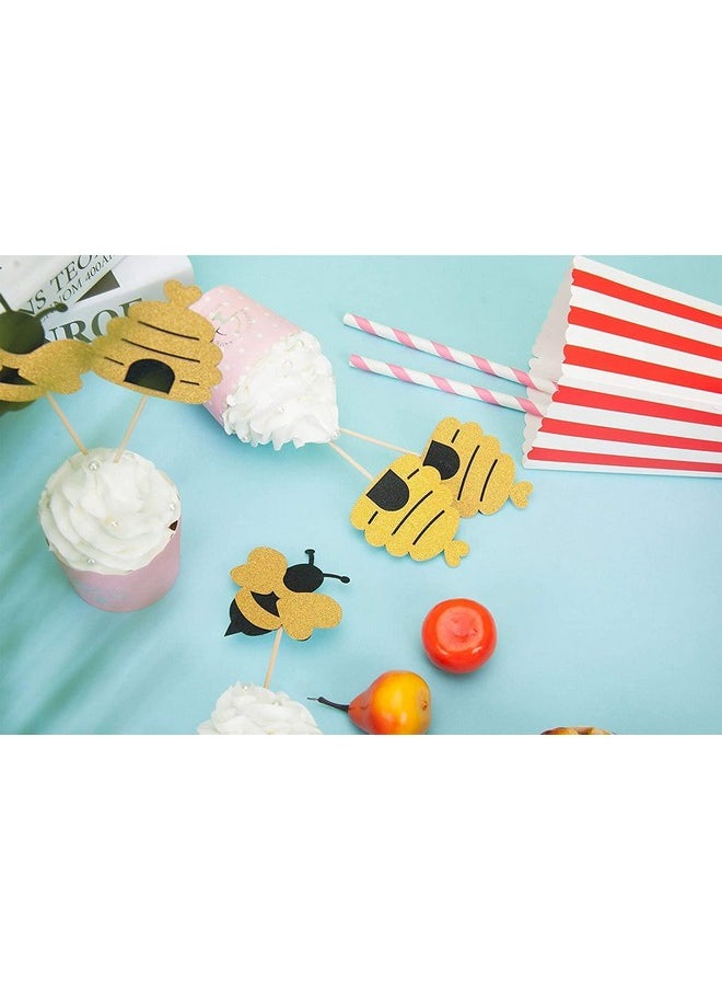 Confetti - Confetti! 24 Pcs Glitter Bumble Bee Cupcake Toppers Bee Cupcake Toppers for Baby Shower Birthday Honey bee Party Decor - Image 1