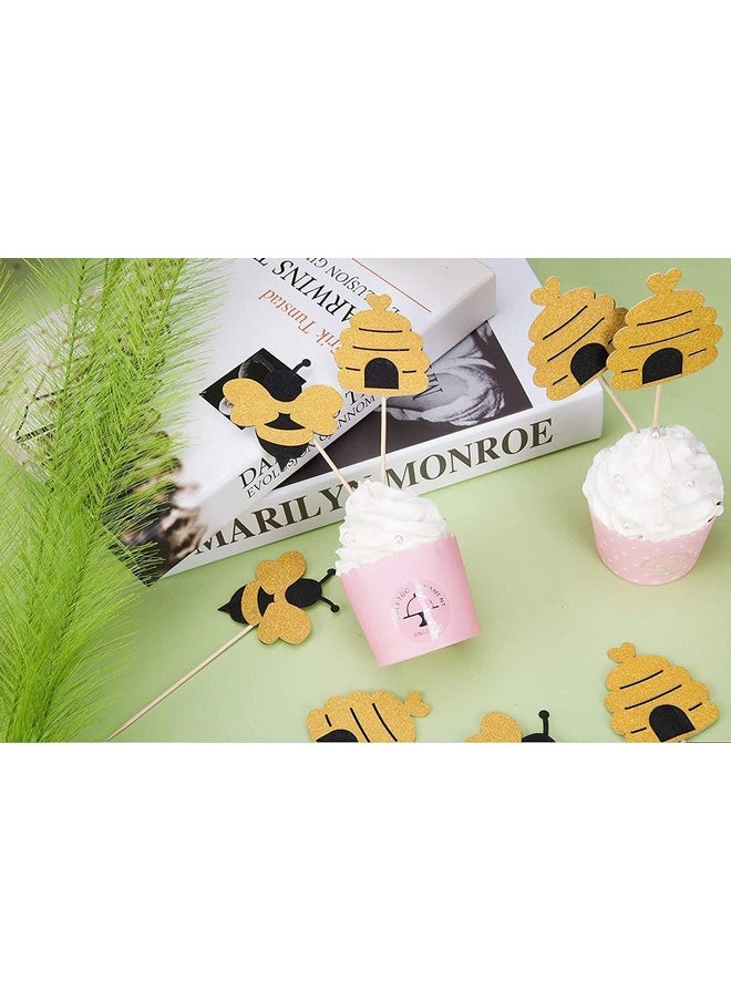 Confetti - Confetti! 24 Pcs Glitter Bumble Bee Cupcake Toppers Bee Cupcake Toppers for Baby Shower Birthday Honey bee Party Decor - Image 1